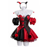 Female Red and Black Clown Suit Dress Adult Female Halloween Carnival Costume
