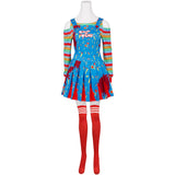 Child's Play Cosplay Costume Chucky Blue Outfit Adult Female Halloween Carnival Costume