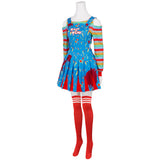Child's Play Cosplay Costume Chucky Blue Outfit Adult Female Halloween Carnival Costume