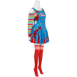 Child's Play Cosplay Costume Chucky Blue Outfit Adult Female Halloween Carnival Costume