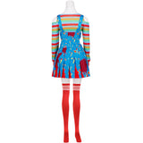 Child's Play Cosplay Costume Chucky Blue Outfit Adult Female Halloween Carnival Costume