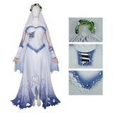 Corpse Bride Cosplay Costume Emily White and Blue Dress Adult Female Halloween Carnival Costume