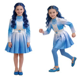 Descendants Cosplay Costume Evie Blue Dress Kids Children Halloween Carnival Costume