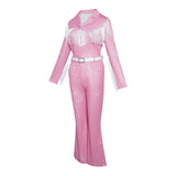 Dolly Parton Cosplay Costume Pink Fringe Set Adult Female Halloween Carnival Costume