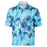 GTA Cosplay Costume Tommy Blue Printed Beach Shirt Adult Male Halloween Carnival Costume