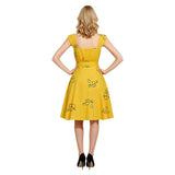 La La Land Cosplay Costume Mia Yellow Printed Dress Adult Female Halloween Carnival Costume