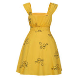 La La Land Cosplay Costume Mia Yellow Printed Dress Adult Female Halloween Carnival Costume