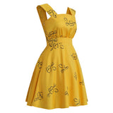 La La Land Cosplay Costume Mia Yellow Printed Dress Adult Female Halloween Carnival Costume