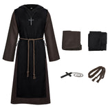 Medieval Renaissance Cosplay Costume  Priest Black Robe Adult Male Halloween Carnival Costume