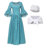 Medieval Renaissance Cosplay Costume Green Printed Dress Adult Female Halloween Carnival Costume
