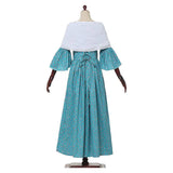 Medieval Renaissance Cosplay Costume Green Printed Dress Adult Female Halloween Carnival Costume