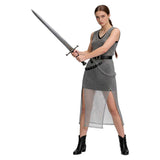 Medieval Renaissance Cosplay Costume Women Silver Chainmail Sleeveless Mesh Dress Adult Female Halloween Carnival Costume