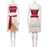 Moana Cosplay Costume Red Top With Grass Skirt Adult Female Halloween Carnival Costume