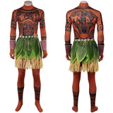 Moana Live-action Cosplay Costume Maui Brown Jumpsuit with Grass Skirt Adult Male Halloween Carnival Costume