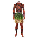Moana Live-action Cosplay Costume Maui Brown Jumpsuit with Grass Skirt Adult Male Halloween Carnival Costume