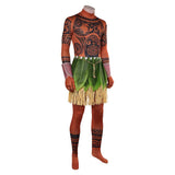 Moana Live-action Cosplay Costume Maui Brown Jumpsuit with Grass Skirt Adult Male Halloween Carnival Costume