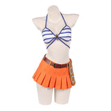 One Piece Live-Action Cosplay Costume Nami Blue and White Swimsuit Adult Female Halloween Carnival Costume