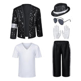 Pop Star Cosplay Costume Black Retro 80s Stage-style Classic Jacket and Hat Set Adult Male Halloween Carnival Costume