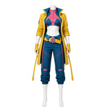 Rivals Cosplay Costume Jubilee Blue Outfit with Yellow Coat Adult Female Halloween Carnival Costume