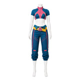 Rivals Cosplay Costume Jubilee Blue Outfit with Yellow Coat Adult Female Halloween Carnival Costume