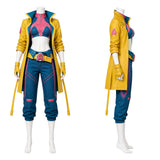Rivals Cosplay Costume Jubilee Blue Outfit with Yellow Coat Adult Female Halloween Carnival Costume
