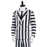 Adam Beetlejuice Cosplay Costume Men Black and White Striped Suit Jacket Shirt Pants Outfits Halloween Carnival Costume