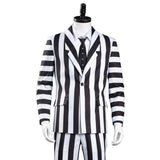 Adam Beetlejuice Cosplay Costume Men Black and White Striped Suit Jacket Shirt Pants Outfits Halloween Carnival Costume