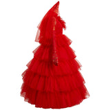 Movie Beetle Juice Lydia Cosplay Costume Red Wedding Dress Outfits Halloween Carnival Suit
