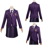 Kids Girls Wednesday Addams Enid Cosplay Costume Purple School Uniform Skirt Outfits Halloween Carnival Party Suit