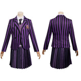 Kids Girls Wednesday Addams Enid Cosplay Costume Purple School Uniform Skirt Outfits Halloween Carnival Party Suit