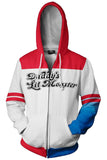 Suicide Squad Harley Quinn White Red Pattern Hoodie Girls Zip Up Sweatshirt