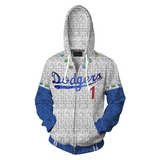 2019 Rocketman Elton John Dodgers Zip Up Hoodie Baseball Team Uniform Cosplay Costume