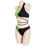 Kim Possible Shego Swimsuit Cosplay Costume Two-Piece Swimwear Outfits Halloween Carnival Suit