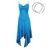 Women 1970S Vintage Disco Dress asymmetric Slip Dress Cosplay Costume Halloween Carnival Suit