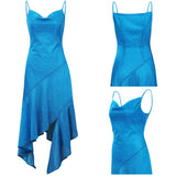 Women 1970S Vintage Disco Dress asymmetric Slip Dress Cosplay Costume Halloween Carnival Suit