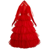 Movie Beetle Juice Lydia Cosplay Costume Red Wedding Dress Outfits Halloween Carnival Suit