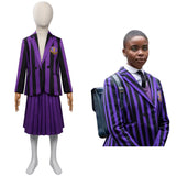 Kids Girls Wednesday Addams Wednesday Cosplay Costume Purple School Uniform Skirt Outfits Halloween Carnival Party Suit