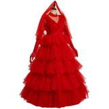 Movie Beetle Juice Lydia Cosplay Costume Red Wedding Dress Outfits Halloween Carnival Suit