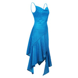 Women 1970S Vintage Disco Dress asymmetric Slip Dress Cosplay Costume Halloween Carnival Suit