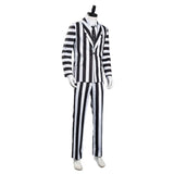 Adam Beetlejuice Cosplay Costume Men Black and White Striped Suit Jacket Shirt Pants Outfits Halloween Carnival Costume
