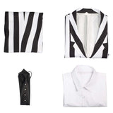 Adam Beetlejuice Cosplay Costume Men Black and White Striped Suit Jacket Shirt Pants Outfits Halloween Carnival Costume