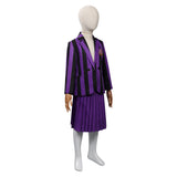 Kids Girls Wednesday Addams Wednesday Cosplay Costume Purple School Uniform Skirt Outfits Halloween Carnival Party Suit