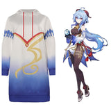 Genshin Impact-Ganyu Cosplay Costume Long Hoodie Outfits Halloween Carnival Suit