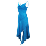 Women 1970S Vintage Disco Dress asymmetric Slip Dress Cosplay Costume Halloween Carnival Suit