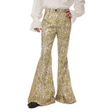 1970s Retro Vintage Disco Mid Waist Bell Bottom Super Flares Long Pants Printed Trousers Jazz Dance  Halloween Carnival Suit