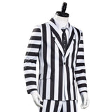 Adam Beetlejuice Cosplay Costume Men Black and White Striped Suit Jacket Shirt Pants Outfits Halloween Carnival Costume