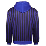 Wednesday Addams Cosplay Costume Black Blue  Striped Hoodie Coat Outfits Halloween Carnival Suit