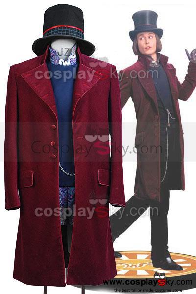 Men's Willy Wonka and the Chocolate Factory Costume Hat Pants Vest Coat  Full Set