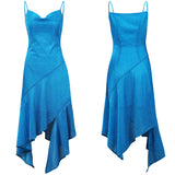 Women 1970S Vintage Disco Dress asymmetric Slip Dress Cosplay Costume Halloween Carnival Suit