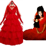 Movie Beetle Juice Lydia Cosplay Costume Red Wedding Dress Outfits Halloween Carnival Suit